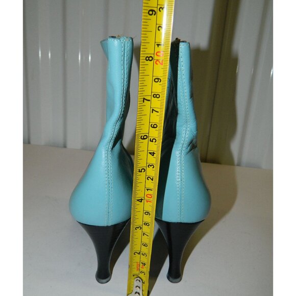 Bronx Aqua Blue Leather Pointed Toe Ankle Boots Size 7.5 Side Zipper Kitten Heel - Picture 5 of 13